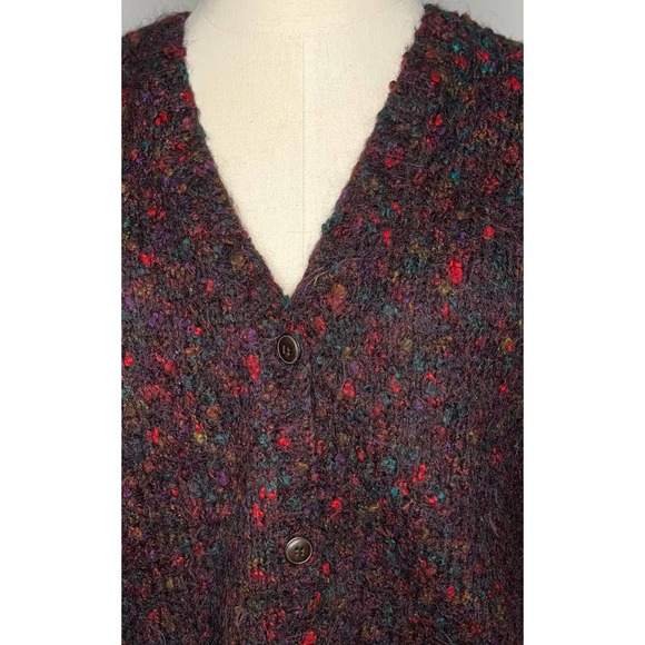 OBR women's dark maroon sweater cardigan mohair blend knit v-neck multicolor M - Picture 6 of 9